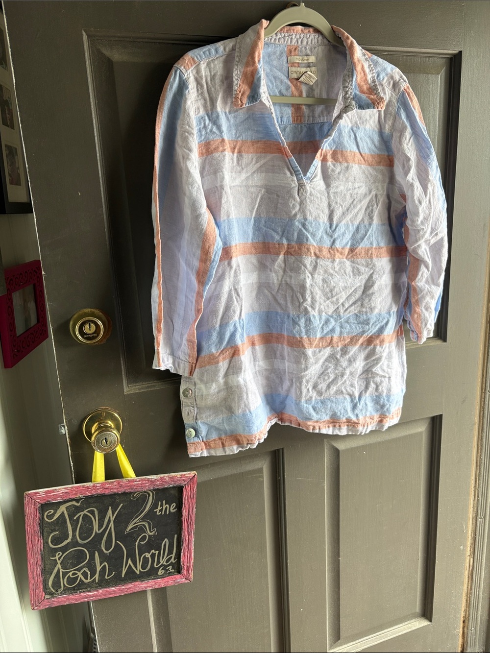 Striped Cotton Pullover Shirt - Light Blue & Peach linen Cynthia Rowley